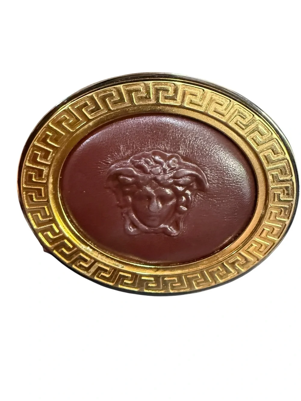 Vintage Gianni Versace Medusa Leather Belt Brown Gold Greek Key Buckle